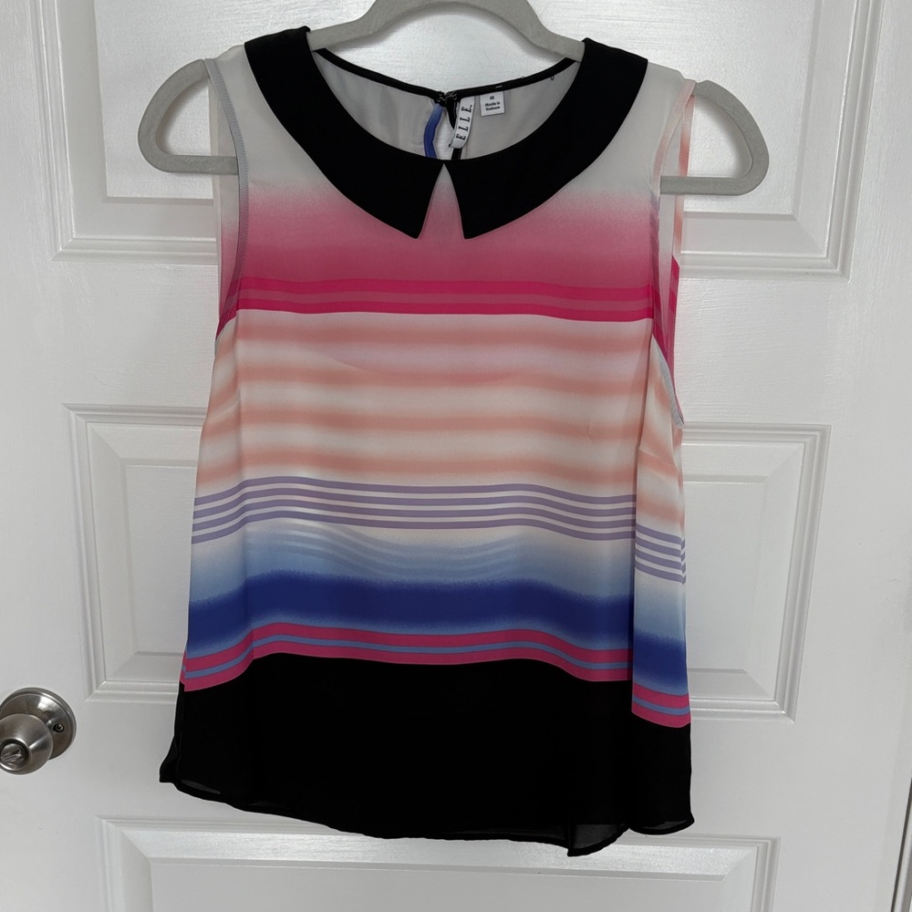 Striped Sleeveless Top with Peter Pan Collar